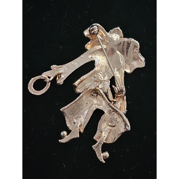 Vintage Estate Articulating Clown Brooch Gold Tone Black Enamel Rhinestone - Picture 4 of 6